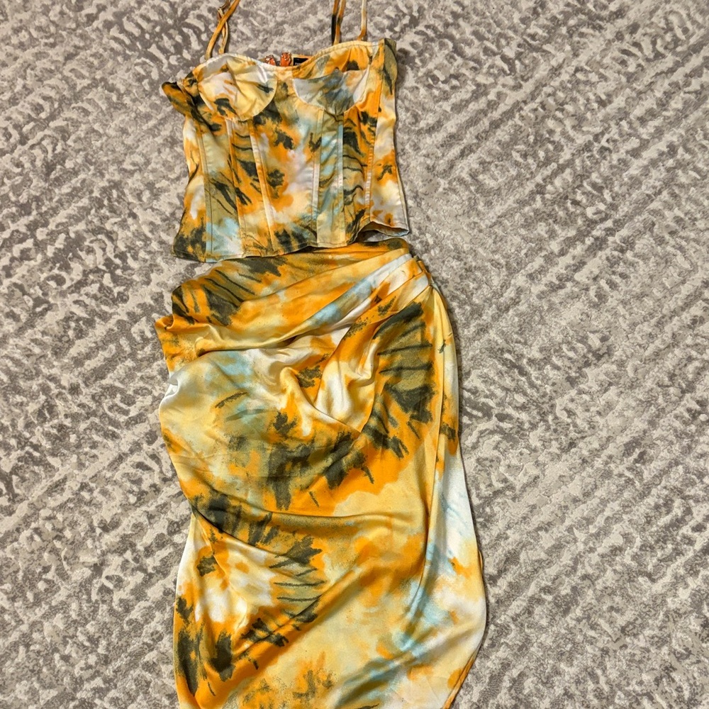 PrettyLittleThing Orange and Black Tie-Dye Top